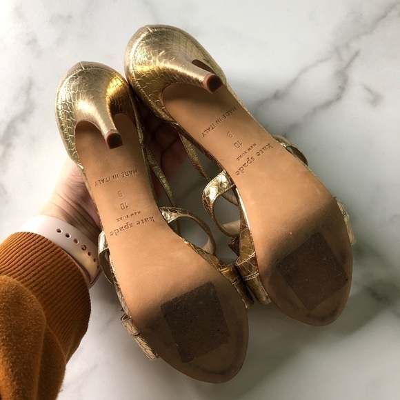 Kate Spade Gold Bow Strappy Leather Sandal 10 - Picture 4 of 8